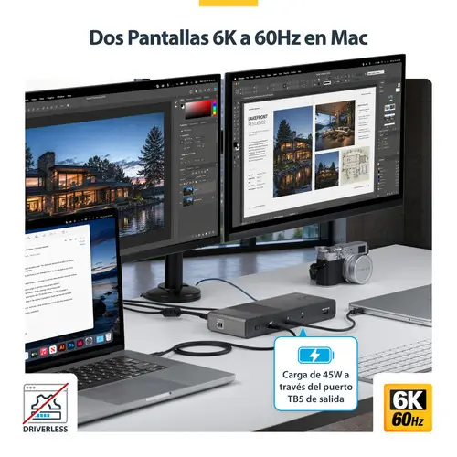 206UE-TB5USB4DOCK base para portátil y replicador de puertos Alámbrico Thunderbolt 5 Negro, Gris - Imagen 8