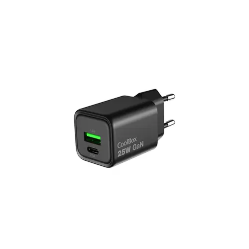 CARGADOR GAN 25W USB-A/USB-C PARED NEGRO - Imagen 1
