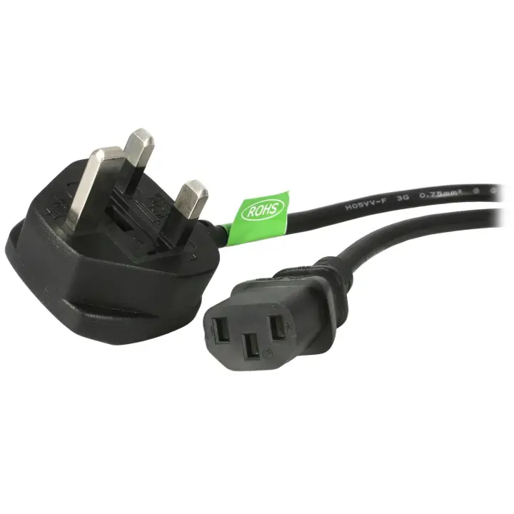 Cable de 1,8m de Alimentación de Ordenador, 18AWG, BS 1363 a C13, 10A 250V, Cable de Alimentación de Repuesto, Cable de TV/Monitor, Adaptador de Corriente para el Reino Unido