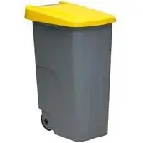 DENOX CONTENEDOR DE RECICLAJE C/RUEDAS Y ASA CERRADO 110L AMARILLO