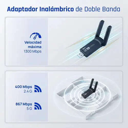 Adaptador USB Wifi 1300 Mbps dual 2.4G/5G - Imagen 3