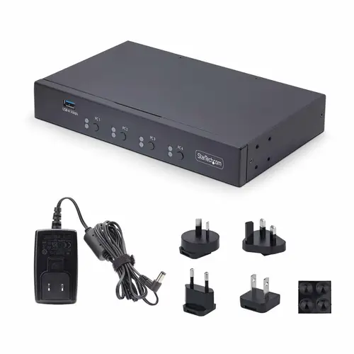 Switch KM/USB 4 Puertos con Conmutación por Ratón - Conmutador KM USB 3.0 de Teclado y Ratón para 4 Ordenadores - Comparte Periféricos en 4 Ordenadores - Audio de 3,5mm y USB - TAA - Imagen 5