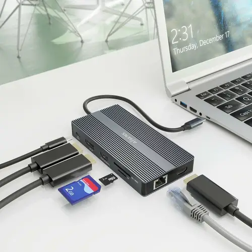 USB-C Dock 12 En 1, USB-C a 2xHDMI, 1xDisplayport, 1xRJ45, 4xUSB-A, 1xUSB-C, 1xUSB-C PD, 1xSD, 1xMicro SD, Gris, 20cm - Imagen 5