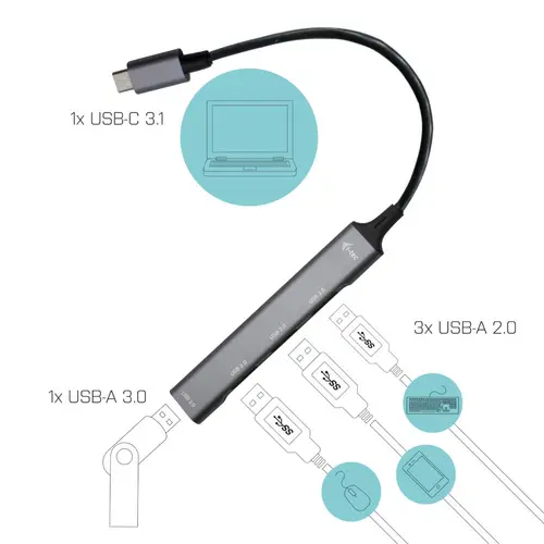 Metal USB-C HUB 1x USB 3.0 + 3x USB 2.0 - Imagen 3