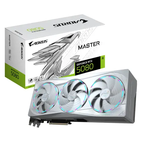 AORUS GeForce RTX 5080 MASTER ICE 16G Tarjeta Gráfica - 16GB GDDR7, 256 bits, PCI-E 5.0, 2805MHz Core Clock, 3 x DP 2.1a, 1 x HDMI 2.1b, NVIDIA DLSS 4, GV-N5080AORUSM ICE-16GD - Imagen 1
