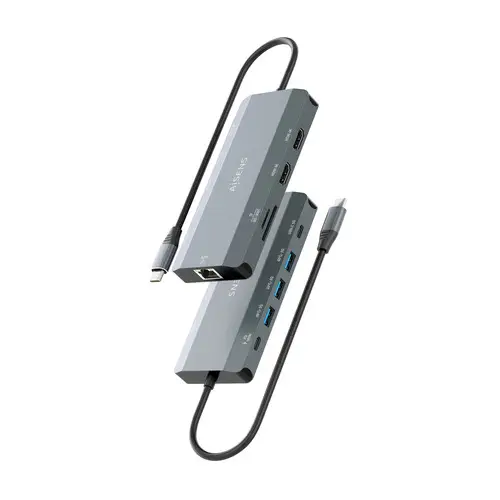 USB-C Dock 12 en 1, USB-C A 2xHDMI, 1xRJ45, 3xUSB-A, 1xUSB-C, 1xUSB-C PD, 1xSD, 1xMicro SD, Gris, 20cm - Imagen 3