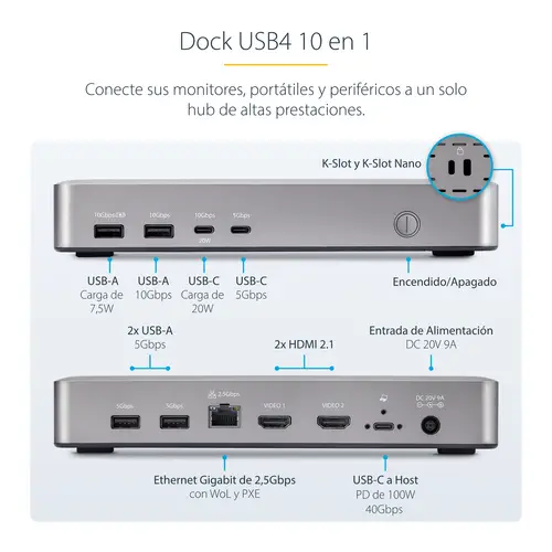 Docking Station USB4 - USB-C de 40Gbps - Vídeo Doble HDMI - Hasta 2x 4K 60Hz 4:4:4 (RGB) o 2x 4K 120Hz 4:2:2 - con Hub Ladrón 6x USB - 2,5GbE - PD 100W - Docking Station USB Tipo C - Imagen 12