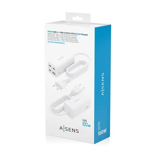 Cargador Sobremesa GaN 100W, 3x USB-C PD3.0 QC4.0 QC5.0, 1x USB-A QC3.0, Blanco - Imagen 7
