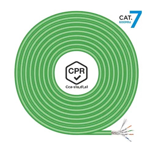 Cable de Red RJ45 LSZH CPR Cca CAT.7 600 MHZ S/FTP AWG23, Verde, 500 m - Imagen 1