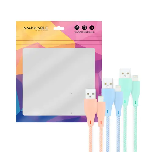 3 Cables Lightning a USB 2.0, Lightning/M-USB A/M, Mallados, Rosa, Azul y Verde, 1 m - Imagen 2
