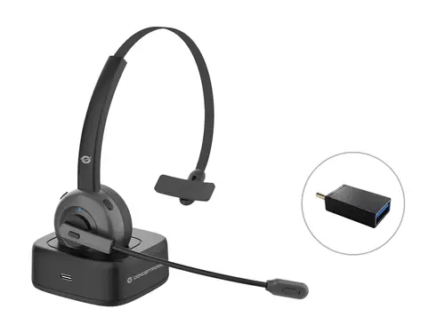 POLONA03BD auricular y casco Auriculares Inalámbrico Diadema Oficina/Centro de llamadas Bluetooth Base de carga Negro - Imagen 1