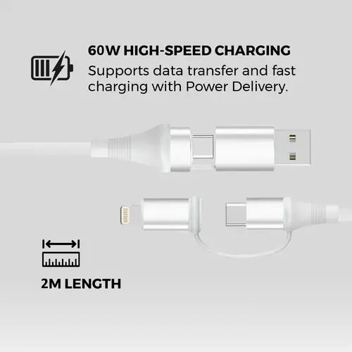 Ewent EC1076 cable USB USB 2 0 2 m USB A USB C USB C Lightning 0 48 Gbit s 60 W Blanco - Imagen 3
