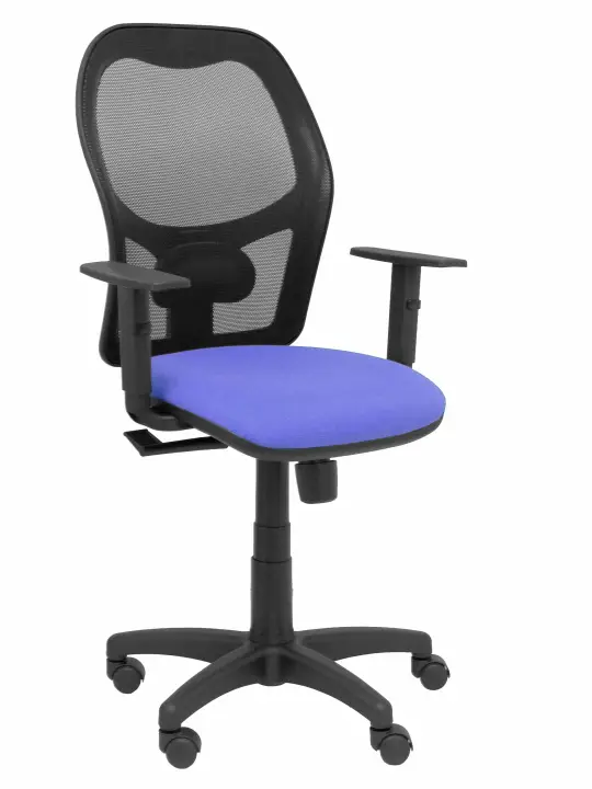 Silla Alocén malla negra asiento bali azul brazos regulables