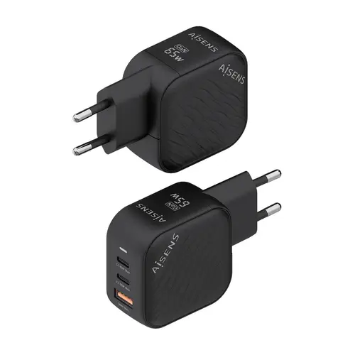 Cargador GaN 65W, 2xUSB-C PD3.0 QC4.0, 1xUSB-A QC3.0, Negro - Imagen 3
