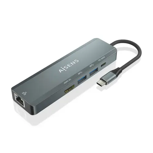 USB-C Dock 5 en 1, USB-C a 1xHDMI, 1xRJ45, 2xUSB, 1xPD, Gris, 15 cm - Imagen 2