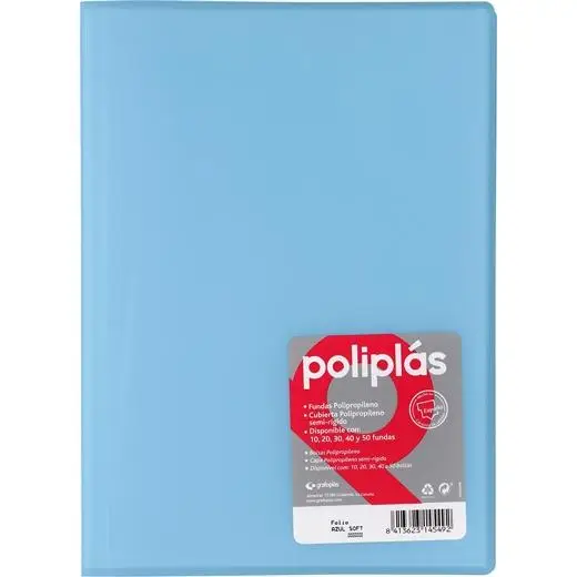 GRAFOPLÁS CARPETA CON FUNDAS POLIPLÁS SOLDADAS FOLIO 30 FUNDAS PP SEMIRÍGIDO TRANSLÚCIDO AZUL SOFT