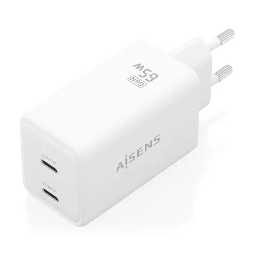 Cargador GaN 65W, 2xUSB-C PD3.0 QC4.0, Blanco - Imagen 2