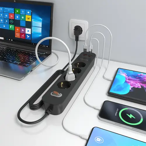 Regleta de Enchufes Multifuncion con 4 Tomas + Cargador PD3.0 20W 2xUSB-C, 2xUSB-A, 1.4m, Negro - Imagen 5