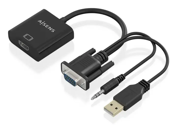 Cable conversor SVGA+Audio a HDMI, SVGA/M+Jack 3.5/M+USB-A/M-HDMI A/H, Negro, 20cm