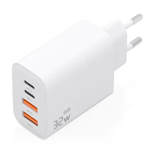 Cargador GaN 32W, 2xUSB-C PD3.0, 2xUSB-A, Blanco - Imagen 2
