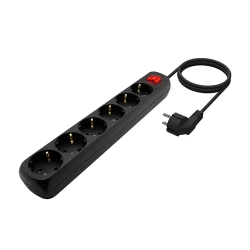Base Multiple 6 Tomas Con Interruptor Con Cable 3x1.5mm2, Negro, 1.4m - Imagen 2