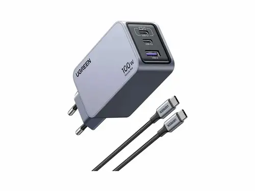 Nexode Pro EU 3-Port GaN PD Fast Charger With USB-C Cable Universal Negro, Gris Corriente alterna Carga rápida Interior - Imagen 1