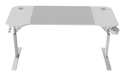 MGD-ERGO140, Mesa Altura Ajustable 3 Posiciones, Superficie Ergonómica, Estructura Metálica, Alfombrilla XXL, Soporte Auriculares + Bebida, Gestión Cableado, Mesa Gaming 140x60cm, Blanco - Imagen 2