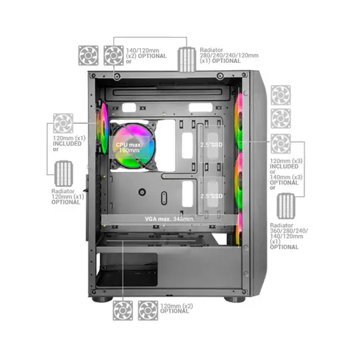 MC-KX, Torre Gaming Premium E-ATX, Sistema CPU Freezer, 5 Ventiladores ARGB Ultra-silenciosos, Controladora ARGB y Mando RF, Frontal Mesh, Blanco - Imagen 4