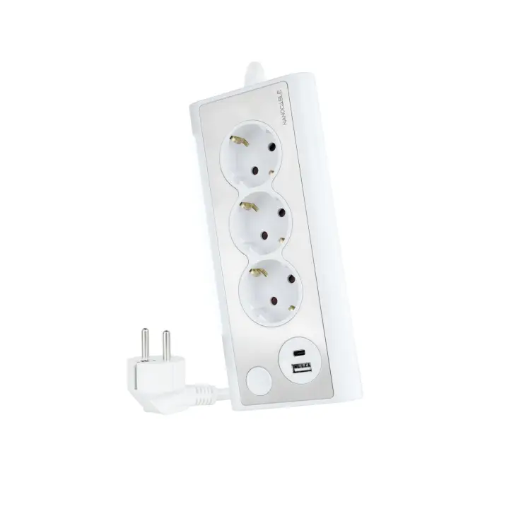 Regleta de Sobremesa con 3 Tomas de Tierra y 2 USB´s con Luz, Blanco