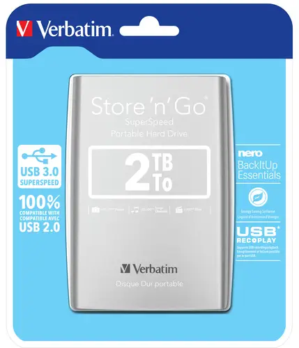 Disco Duro Portátil Store 'n' Go USB 3.0 de 2 TB en color Plateado - Imagen 1