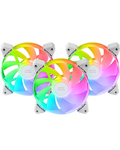 MF-3AR, Kit 3x Ventiladores 120mm FDB, Aspas Invertidas, Iluminación ARGB 360° Sin Marco, Iluminación Anillo Completa, Ventiladores PC con Compatibilidad Total ARGB, Doble Conector, Blanco - Imagen 1