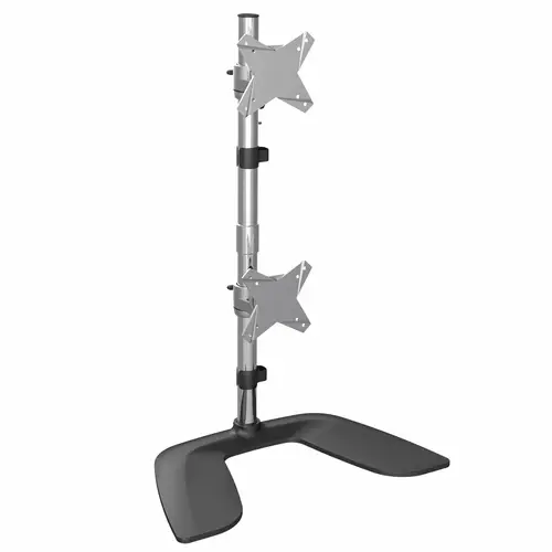 Soporte VESA para 2 Monitores de hasta 27" - Base para Monitor Ergonómica de Sobremesa - de Montaje para 2 Monitores Apilados Verticalmente - Altura Ajustable - Plata - Imagen 1