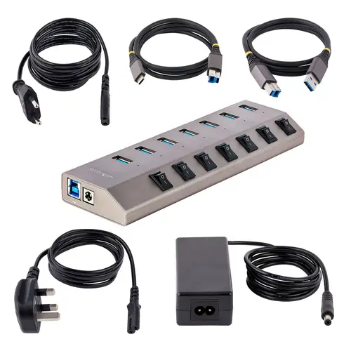 Hub USB-C Autoalimentado de 7 puertos con Interruptores Individuales - Concentrador USB 3.0 a 5 Gbps con Fuente de Alimentación - Ladrón USB Tipo C a USB-A - BC 1.2 - Imagen 6