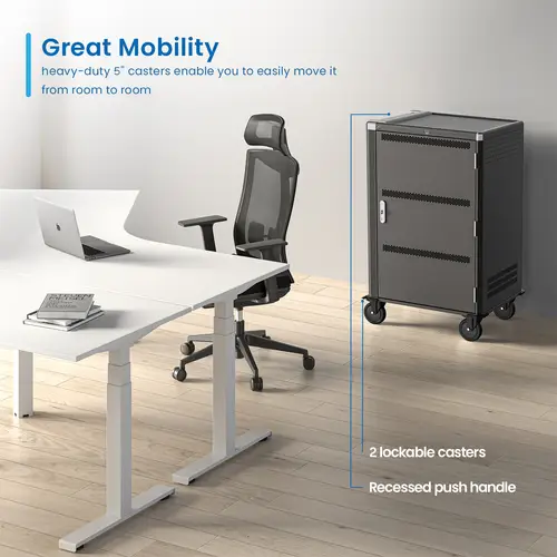EW1701 carrito y armario de dispositivo portátil Armario de gestión y carga para dispositivos portátiles Negro, Gris - Imagen 5