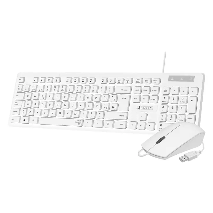 Teclado Ergonómico y ratón Combo Business Slim Silencioso con cable USB Blanco