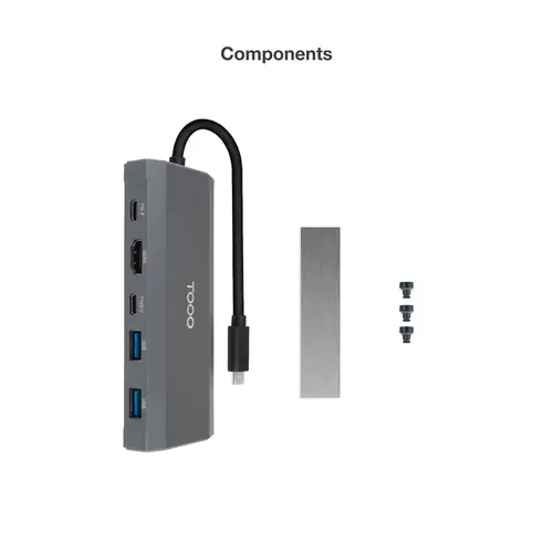 Caja externa para SSD M.2 NGFF/NVMe + HUB USB 3.2 Gen2 con 1xUSB-C/PD + 2xUSB-A + USB-C + HDMI, Gris - Imagen 7