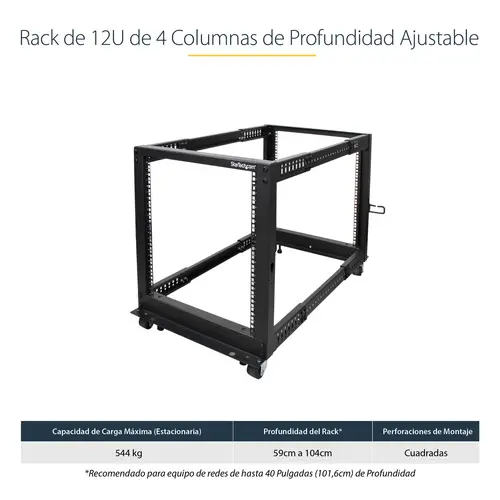 Rack 12U Móvil de Marco Abierto de 4 Columnas para Servidores - Rack de Cuatro Columnas de 19 Pulgadas para Equipo de Red e Informático - Ruedas o Patas Niveladoras - Imagen 8