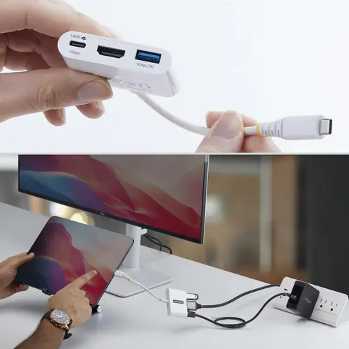 Dock Hub Multipuertos USB Tipo C a HDMI - Adaptador Multipuertos USB-C a HDMI - Carga de 140W - Hub Ladrón USB de 5Gbps - HDMI 4K60Hz - Para MacBook / Dell / Thinkpad / iPad - Blanco - Imagen 4