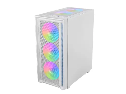 MC-AIR, Caja Gaming ATX, 4x Ventiladores FRGB Rainbow 120mm, Panel Frontal Mesh, Ventana Lateral Completa Cristal Templado, Semitorre PC Doble Cámara, Soporte Refrigeración Líquida, Blanco - Imagen 1