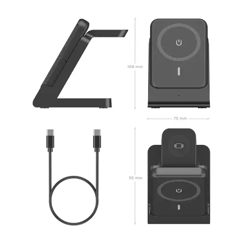 AISENS Cargador Inalambrico USB C 4 en 1 De 15W Para Movil  Apple Watch  Auriculares Con Estuche De Carga  Negro - Imagen 5