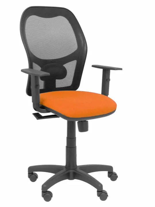 Silla Alocén malla negra asiento bali naranja brazos regulables