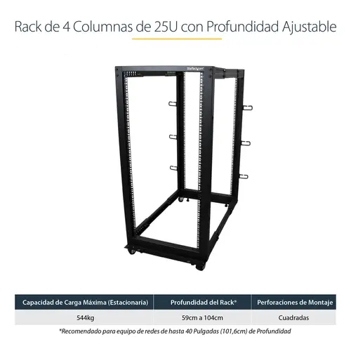 Rack 25U Móvil de Marco Abierto de 4 Columnas para Servidores - Rack de Cuatro Columnas 19 Pulgadas para Equipo de Red e Informático - Ruedas o Patas Niveladoras - Imagen 9