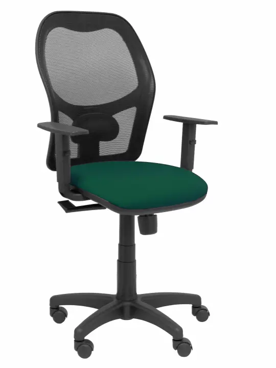 Silla Alocén malla negra asiento bali verde brazos regulables