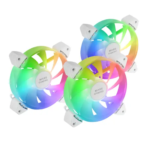 MF-3A, Kit 3x Ventiladores FDB Ultrasilenciosos 120mm, Iluminación ARGB Rainbow 360º Sin Marco, Ventialdores 3en1 con Compatibilidad Total ARGB, Doble Conector ARGB Macho + Hembra, Blanco - Imagen 2
