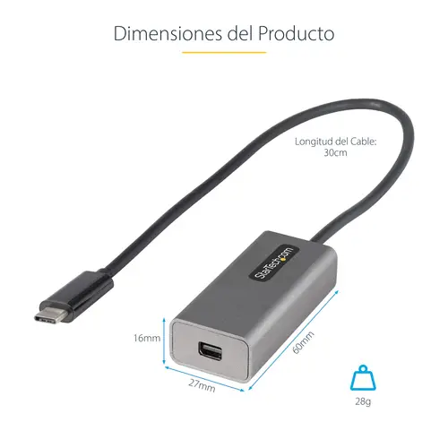 Adaptador USB C a Mini DisplayPort - Convertidor de Vídeo USB Tipo C a mDP/Mini DP a 4K 60Hz - Compatible con Thunderbolt 3 - Cable de 30cm - Versión Mejorada de CDP2MDP - Imagen 7