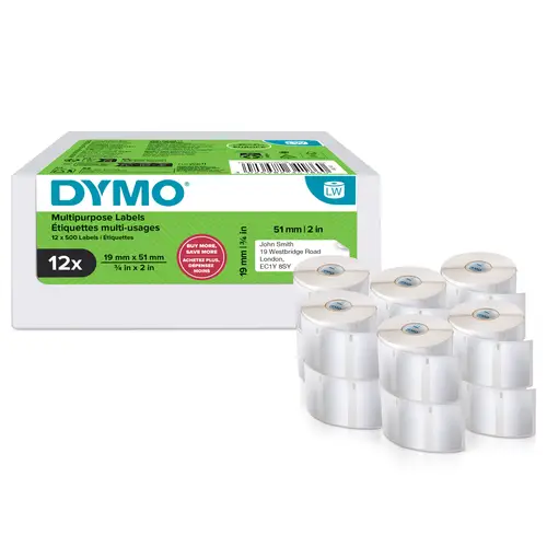 LW etiquetas auténticas multiusos/de dirección del remitente | 19 mm × 51 mm |12 rollos de 500 etiquetas con reverso fácil de retirar (6.000 unidades) | para etiquetadoras LabelWriter - Imagen 2