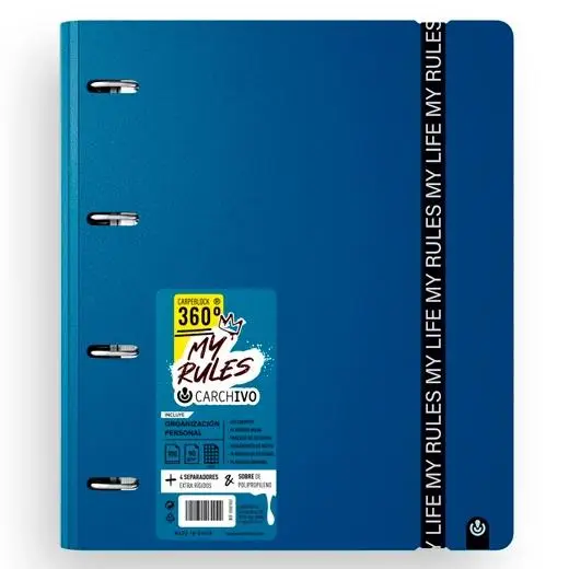 CARCHIVO CARPEBLOCK 360 MY RULES CON RECAMBIO 100H A4 5X5 90GR 4 SEPARADORES PP FOAM DEEP BLUE