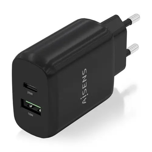 Cargador 25W, 1xUSB-C PD3.0, 1xUSB-A QC3.0, Negro - Imagen 2