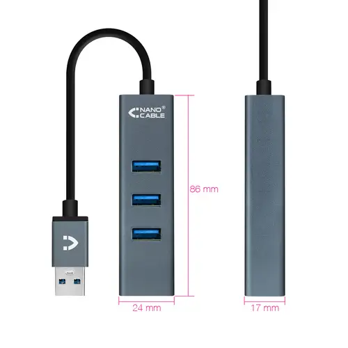 USB 3.0 4xUSB3.0. USB-A/M-USB 3.0/H, Gris, 10 cm - Imagen 2