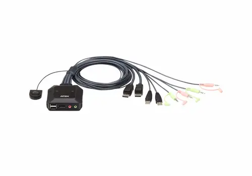 Switch KVM formato cable DisplayPort USB de 2 puertos selector remoto de puerto - Imagen 1